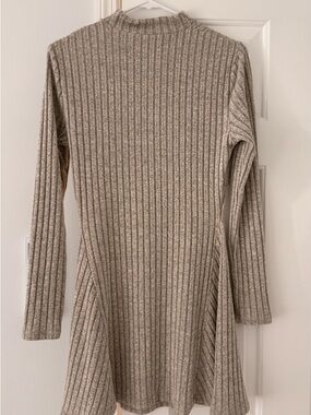 HALARA Ribbed Long Sleeve Swing Dress - Taupe Heather